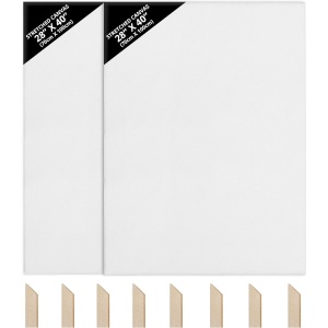 Set 2 panze pentru pictura Kurtzy, 70 x 100 cm, din bumbac, pentru vopsele acrilice si uleioase, 8 pene din lemn, Alb