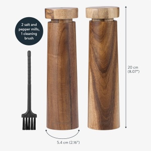 Set 2 rasnite pentru piper/sare Gourmeo, din lemn de salcam, sistem de macinare ceramic ajustabil, 20 x 5.4 cm, Maro - Img 6