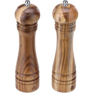 Set 2 rasnite sare/piper Navaris, lemn de acacia, sistem de macinare ceramic ajustabil, 21.3 cm x Ø 5.5 cm, Maro