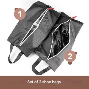 Set 2 saculeti depozitare incaltaminte TRAVELTO, 43.5 x 19.5 x 17.5 cm, din nylon, cu fermoar si maner, lavabili la masina de splat, Gri - Img 4