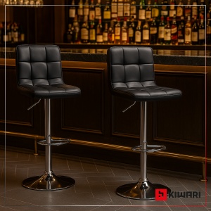 Set 2 Scaune Bar/Bucatarie Kiwari® Lior, Inaltime 59-79 cm, Sezut PU, Spuma si Baza Rotativa Crom, Design Modern Bucatarie/Dining, Capacitate 120 kg, Negru - Img 2
