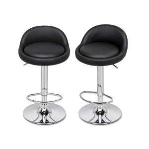 Set 2 scaune de bar Kiwari® Rise, reglabile pe inaltime, sezut din PU si spuma, baza cromata 385 mm, negru