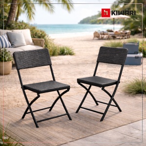 Set 2 Scaune Gradina Pliabile Kiwari®, 44.5x57x80.5 cm, Cadru Metalic Rezistent, 120 kg, Mobilier Exterior pentru Terasa/Balcon/Camping, Negru - Img 9