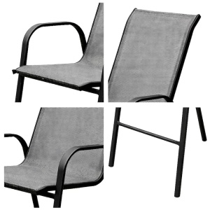 Set 2 Scaune Kiwari® Bistro, 55 x 68 x 113 cm, Metal / Poliester, Suprapozabile, Gradina/ Terasa/ Balcon, Gri - Img 5