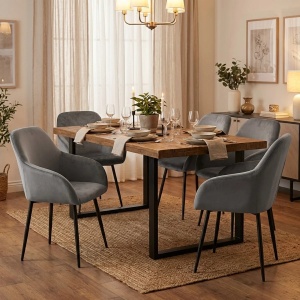 Set 2 scaune tip fotoliu Karta din catifea, cu brate, pentru sufragerie si zona de dining, Gri - Img 2