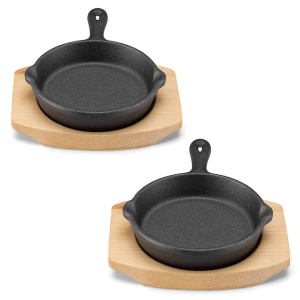 Set 2 tigai mici din fonta Navaris cu baza din lemn, 10.2 cm, 4", 426g, 60343.02 - Img 5