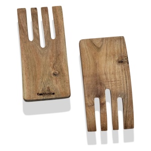 Set 2 ustensile pentru amestecat salata, Bonfesto®, 2 furculite tip gheare din lemn natural de Acacia, 15 x 7 x 2.5 cm - Img 2