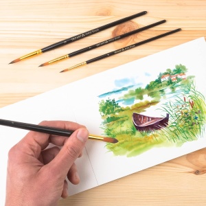 Set 24 de pensule, Tritart, pentru pictura, cu varf fin, perii din par sintetic, pentru acuarela, acril si ulei, Negru - Img 2