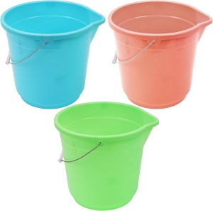 Set 3 galeti pentru curatenie, Belle Vous, din plastic, cu maner, 11 L, Multicolor