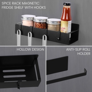 Set 3 rafturi magnetice Belle Vous, negru, metal, 30x9.5x7.5 cm, organizator pentru condimente - Img 2
