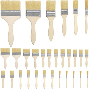 Set 30 pensule Kurtzy, multifunctionale, reutilizabile, maner din lemn, Maro, dimensiuni 1.3-10 cm