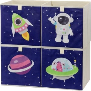 Set 4 cutii de depozitare Navaris, pentru camera copilului, 33 x 33 cm, design space, pliabile, Multicolor