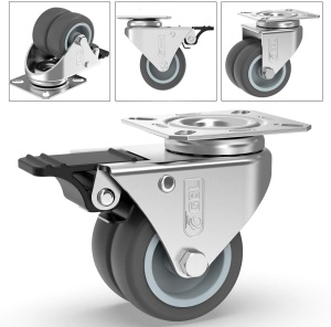 Set 4 roti duble pivotante GBL, 50 mm, pivotante 360°, sarcina maxima de incarcare 240kg, sistem de franare, poliuretan, Gri - Img 7