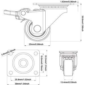 Set 4 roti pivotante GBL, pentru transport, 25 mm, argintiu, sarcina maxima de incarcare 40 kg - Img 5