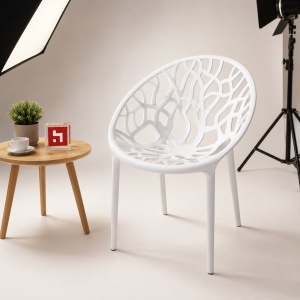 Set 4 scaune Kiwari® Leaf, design decorativ, material PP, pentru interior si exterior, alb - Img 5