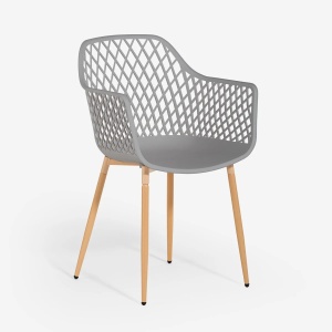 Set 4 scaune moderne de exterior pentru gradina si terasa, cu brate, AHD, Tzura, din polipropilena, Gri