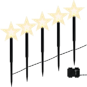 Set 5 Stele LED Belle Vous, pentru exterior/interior, lumina alb cald, 36 cm, cu timer si 2 moduri iluminare, resitente la intemperii
