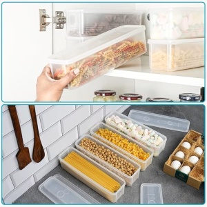 Set 6 cutii alimentare, Belle Vous, 1300 ml, capace etanse, din plastic, fara BPA, design modular, 30 x 8.5 x 7.5 cm, Transparent - Img 5
