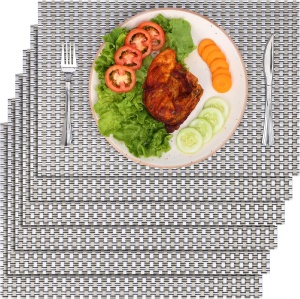 Set 6 Naproane, Belle Vous, din PVC, Dreptunghi, Termorezistente, Antiderapante si Lavabile, 30 x 44.5 cm, Auriu/Argintiu