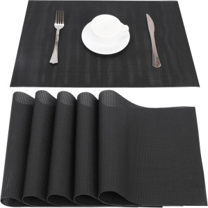 Set 6 Naproane, Belle Vous, din PVC, Dreptunghi, Termorezistente, Antiderapante si Lavabile, 30 x 44.5 cm, Negru