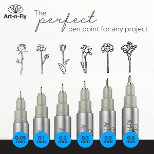 Set 6 Pixuri Profesionale Fineliner, Art-n-Fly, cerneala neagra pe baza de pigmenti, scriere neteda si uscare rapida, impermeabile, varf rotund 0, 05-0, 8 mm - Img 3