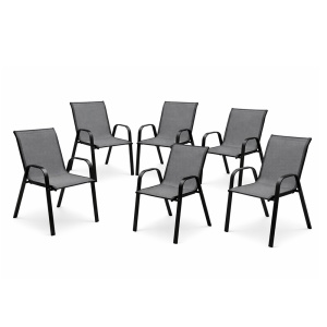 Set 6 Scaune Kiwari® Lago, 55.5 x 72.5 x 92.5 cm, Suprapozabil, Greutate maxima 110 kg, Gradina/Terasa/Balcon, Gri