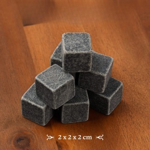 Set 9 Pietre de Whisky, Gourmeo, Cubic, Cutie de Lemn si Cleste, Gri