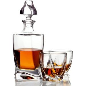 Set decantor whiskey Belle Vous, 800 ml, 2 pahare 300 ml, Sticla, Transparent