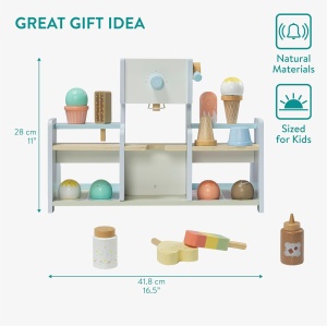 Set joc de rol cu stand de inghetata Navaris, 41.8 x 21.2 x 28 cm, din MDF, cu accesorii, pentru copii de 3 ani+, Multicolor - Img 5