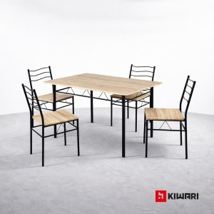 Set Masa cu 4 scaune Kiwari® Aika, 110×70×75 cm, 4 scaune 36x44x82 cm, MDF/Metal, Design Modern, Culoare Stejar/Negru - Img 2