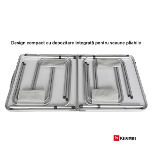 Set Mobilier Camping Kiwari® Camp, Masa 120 x 60 x 54-70 cm, 4 scaune 35 x 32 x 27.5 cm, Set Portabil si Pliabil Complet Picnic/Camping/Gradina/Terasa, Aluminiu/Plastic/Textil, Alb/Gri - Img 5