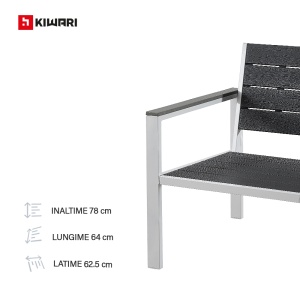 Set Mobilier Gradina Kiwari®, Masa 52x48x39 cm + 2 Scaune 62.5x64x78 cm, Plastic cu Cadru Metalic, Perne Incluse, Gri/Alb - Img 3