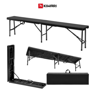 Set Mobilier Gradina Kiwari®, Masa Pliabila 180x75x74 cm + 2 Banci, 6 Persoane, Cadru Metalic, Negru - Img 10