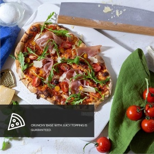 Set Piatra copt, lopata lemn si cutit pizza, DOLCE MARE, 38 cm x 30 cm x 1, 5 cm, Alb - Img 4