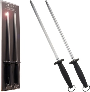Set profesional de ascutit cutite, Orient, Otel Carbon, 2 piese, pila diamantata 12", pila de intretinere 12", maner Ergo Grip, 30 cm, Negru