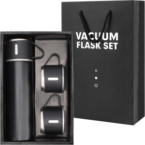 Set termos cu perete dublu Belle Vous, 3 cani, 23 x 6.5 cm, bauturi calde/reci pana la 12h, 500 ml, otel inoxidabil, Negru