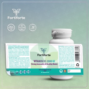 Supliment alimentar VITAMIN D3 2000 UI Strong Immunity & Healthy Bones, Fortiforte, 90 capsule moi - Img 5
