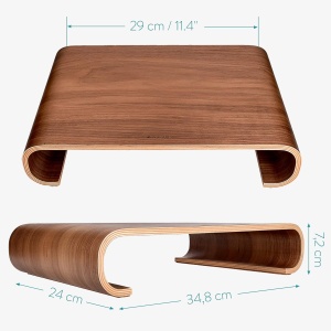 Suport pentru monitor Navaris, din lemn de nuc, 35 x 24 x 7.2 cm, antiderapant, potrivit pentru PC, laptop, notebook, Maro inchis - Img 3