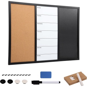 Tabla magnetica Kurtzy, 3in1, tabla creta, panou din pluta, tabla marker, 70 x 50 cm, accesorii incluse