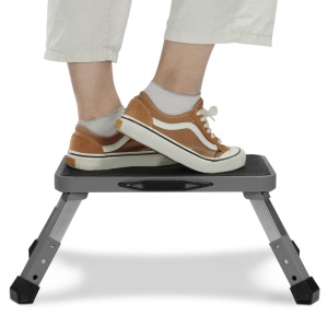Taburet pliabil Navaris, inaltime reglabila 16–21.5 cm, capacitate de incarcare 150 kg, din otel/polipropilena, compact si portabil, Gri - Img 2