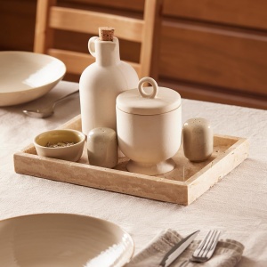 Tava decorativa Navaris din travertin, 30x20x3cm, bej, design elegant - Img 8