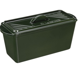 Tava pentru copt din fonta cu capac Navaris, tip cuptor olandez, pentru coacere si gatire, emailat, verde, 34x13x13 cm