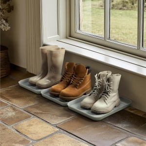 Tava pentru incaltaminte Navaris, set 3, 35×27×2.5 cm, din plastic, utilizare interior/exterior, Gri - Img 2