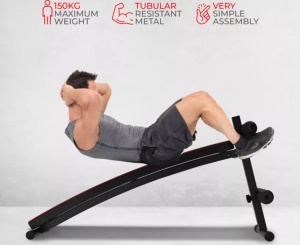 Banca fitness abdominala Tengu, Curbata, Reglabila, Multifunctionala, Economiseste spatiu, Capacitate maxima 150kg, Constructie durabila din otel, 61x52x130 cm, Negru - Img 6