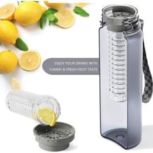 Bidon fitness premium cu recipient de fructe, BeMaxx, rezistent la scurgeri, Gri, 1000 ml - Img 4