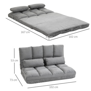 Canapea extensibila 2 in 1, fotoliu de podea si pat, pliabila, cu spatar, 102 x 73 x 53 cm, gri inchis - Img 3