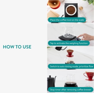 Cantar digital pentru cafea Navaris, cu timer, precizie 0.1g/3kg, cantar de bucatarie compact, pentru espresso, Negru - Img 7