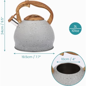 Ceainic fluierator Belle Vous, din otel inoxidabil, 3 L, maner rezistent la caldura, 19.5 x 24, compatibil cu toate tipurile de caldura, Gri/Maro - Img 5