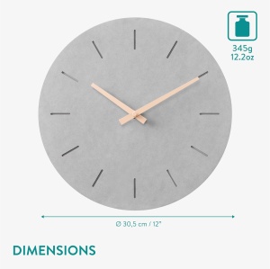 Ceas de perete Navaris, design modern minimalist, Ø 30.5 x 4.4 cm, mecanism silentios, Gri - Img 4