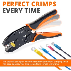 Cleste sertizare Wirefy pentru conectori cu tub termocontractabil, mecanism clichet auto-reglabil, reglaj puci si conectresiune, pentru papori electrici 0.5-6 mm², Negru/Portocaliu - Img 3